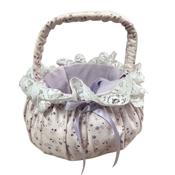 Vintage Small Basket Floral Pattern Soft Pink Fabric 1990s 6" Tall - Picture 1 of 6